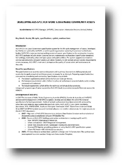 Developing AUS SPEC for more sustainable communities